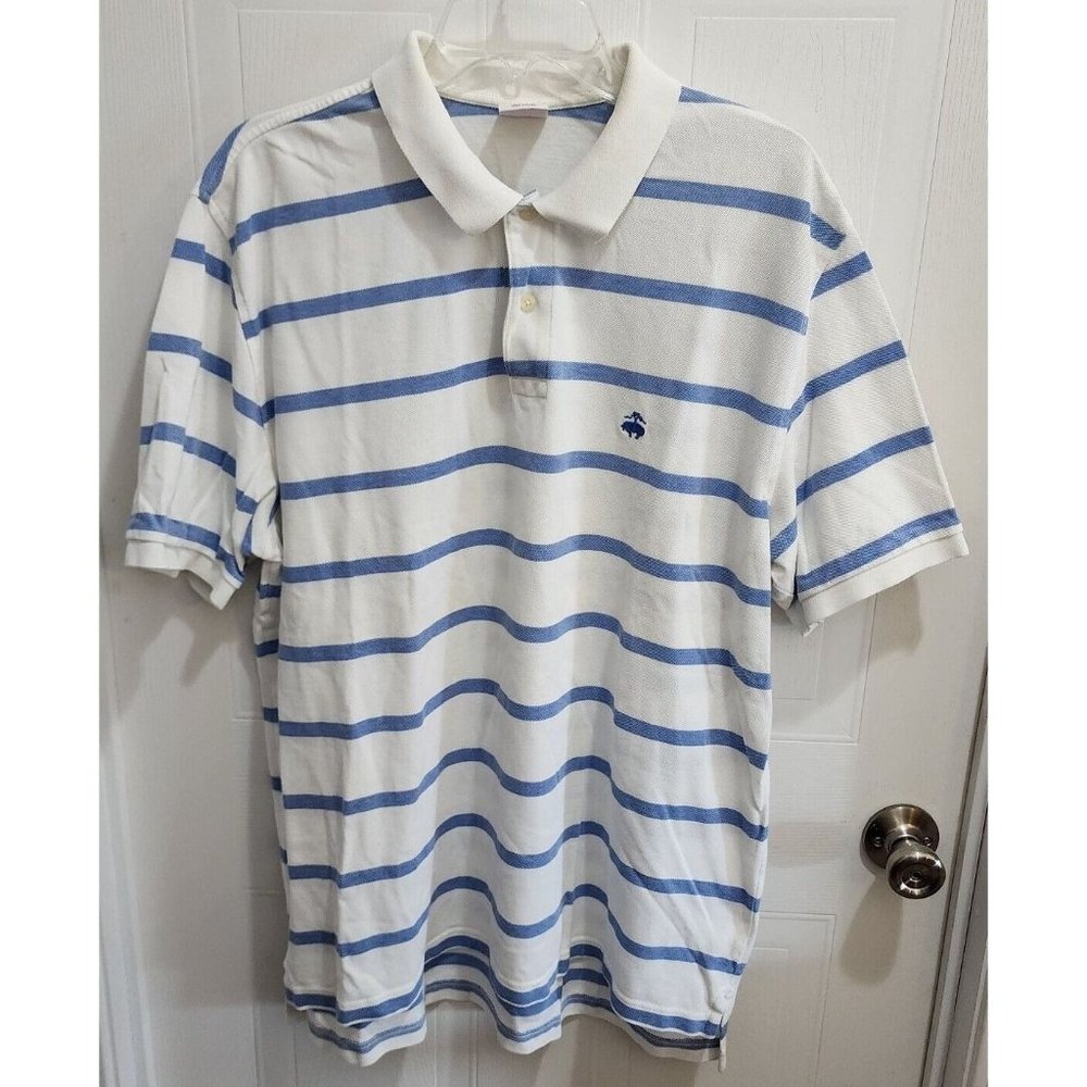 Brooks Brothers White‎ Blue Striped Original Fit Short Sleeve Polo Shirt Size XL